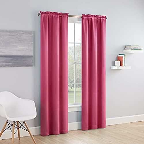 Book Cover ECLIPSE Tricia Modern Room Darkening Thermal Rod Pocket Window Curtains for Bedroom (2 Panels), 26 in x 63 in, Pink