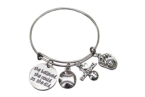 Book Cover Softball Bracelet- She Believed She Could So She Did Girls Softball Jewelry -Gift for Softball Player, Team and Coaches Gifts