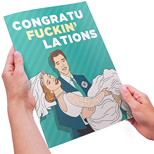 Book Cover InYourFace Cards Adult Humor Wedding Congratulations - CongratuFckinLations, Shit Just Got Real (Just Married) - XL Size