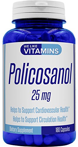 Book Cover Policosanol 25mg - 180 Capsules (Non GMO & Gluten Free) - Policosanol Supplement for Cholesterol Support Made from Natural Sugar Cane