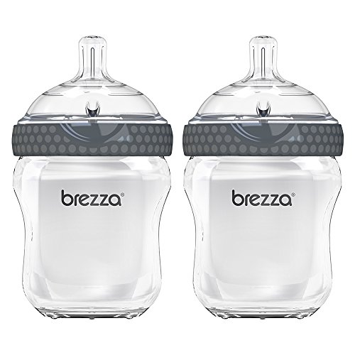 Book Cover Baby Brezza Two Piece Natural Glass Baby Bottle with Lid - Ergonomic, Wide Neck Design Makes it The Easiest to Clean - Modern Look - Anti-Colic - Grey - 8 Ounce Size - 2 Bottles