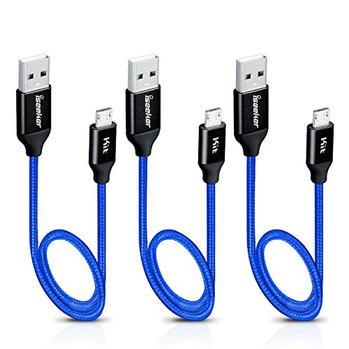 Book Cover iSeekerKit Short Micro USB Cable 1ft Nylon Braided Durable Quick Micro USB 2.0 Fast Charging Cable Cord Compatible Samsung S4 S6 S7 Edge Plus, Tab A Pro S S2, Android Phone More