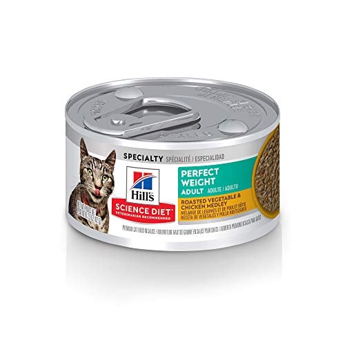 Book Cover Hill's Science Diet Canned Wet Cat Food, Adult, Perfect Weight for Weight Management, Roasted Vegetable & Chicken Recipe, 2.9 oz Cans, 24 Pack