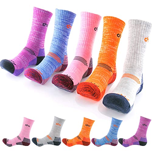 Book Cover DEARMY Hiking Socks for Women/Men with Cushioned Moisture Wicking Sport Athletic Running Cotton Crew Socks-(5Pairs)(Medium (Shoe Size: 8-10), Orange/Grey/Purple/Blue/Pink)