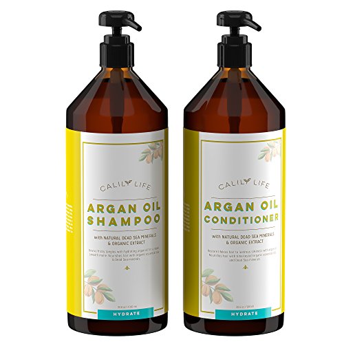 Book Cover Calily Life Organic Moroccan Argan Oil Shampoo (33.8 Fl.Oz) + Conditioner with Dead Sea Minerals (30.6 fl.oz) , Duo Set, Concentrated Extra-strength Formula – Restores, Enhances, Softens and Shines