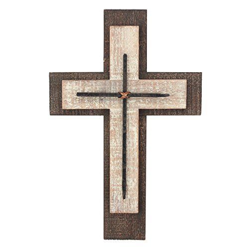 Book Cover Stonebriar Decorative Worn White and Brown Wooden Hanging Wall Cross, Rustic Cross for Wall of Crosses, Religious Home Decor, Gift Idea for Birthdays, Easter, Christmas, Weddings, or Any Occasion