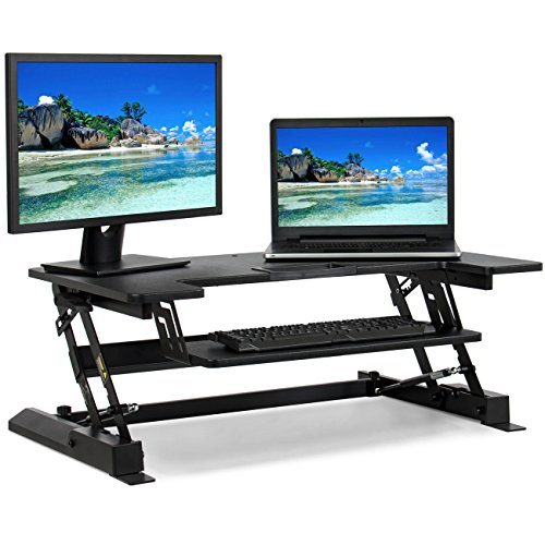 Book Cover Best Choice Products 36in Standing Desk, Height Adjustable 2-Tier Desk Converter, Sit to Stand Computer Monitor Riser, Ergonomic Workstation, Black