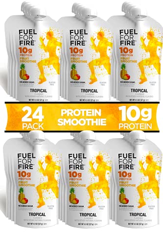 Book Cover Fuel For Fire - Tropical (24 Pack) Fruit & Protein Smoothie Squeeze Pouch | Perfect for Workouts, Kids, Snacking - Gluten Free, Soy Free, Kosher (4.5 ounce pouches)