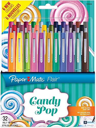 Book Cover Paper Mate Flair Candy POP Pens, Medium Point, Assorted Colours, 32 Pack