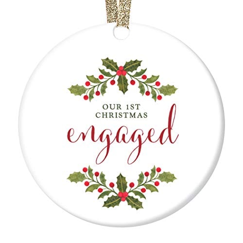 Book Cover First Christmas Engaged Ornament Ceramic Collectible Gift Idea 1st Holiday Engagement Present for Future Bride & Groom Marriage 3