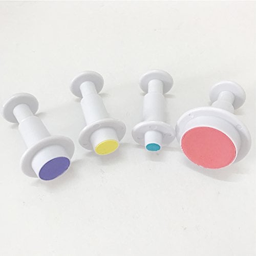 Book Cover 4-pieces Plastic Round Cookie Plunger Cutters Set Fondant Cutters and Molds for Cupcake Cake Topper Decorating Holiday Baking Color White