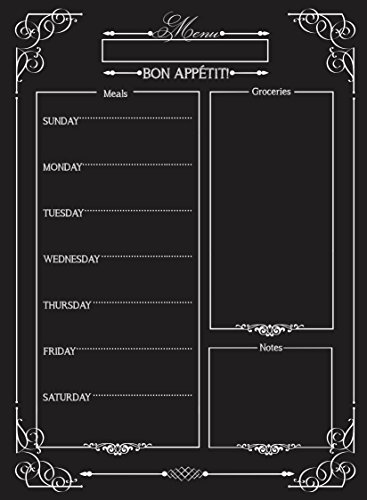 Book Cover Weekly Menu | Magnetic Chalkboard Style Refrigerator Meal Planner | Grocery Shopping List | Dry Erase Board | Large Calendar | Kitchen Organizer | Smooth Black Surface | Waterproof | 11 x 15 inches