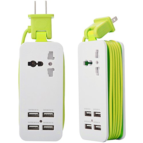 Book Cover Mini USB Power Strip, 4 Port USB Charger Station 5V 2.1A-1A 21W Travel Charging Strip Outlets 5ft Extension Power Supply Cord with Universal Flat Wall Plug 100V-240V Input USB Power Sockets (Green)