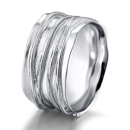 Book Cover SOMEN TUNGSTEN 10mm Wide Band Ring 925 Sterling Silver Ripple Thumb Ring for Men Women Size 5-12