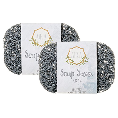 Book Cover Aira Soap Saver - Soap Dish & Soap Holder Accessory - BPA Free Shower & Bath Soap Holder - Drains Water, Circulates Air, Extends Soap Life - Easy to Clean, Fits All Soap Dish Sets - Gray Double Pack