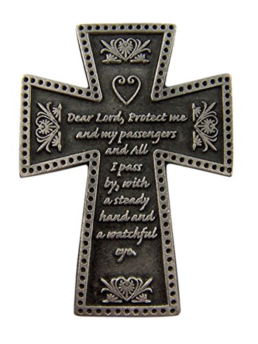 Book Cover Fine Pewter Catholic Motorist Prayer Cross Auto Visor Clip, 2 1/4 Inch