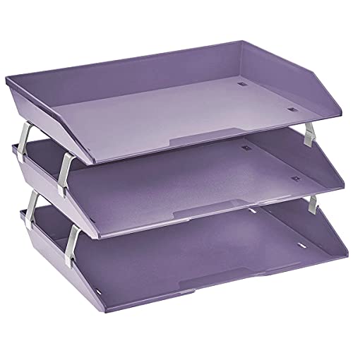 Book Cover Acrimet Facility 3 Tier Letter Tray Side Load Plastic Desktop File Organizer (Solid Purple Color)
