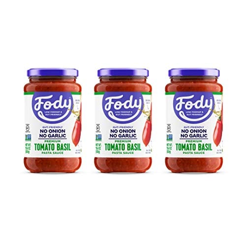 Book Cover Fody Food Co, Tomato Basil Pasta Sauce, Low FODMAP and Gut Friendly, Gluten and Lactose Free, Garlic and Onion Free, 3 Pack