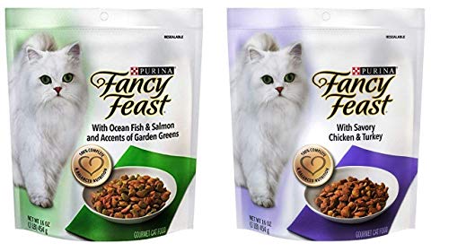 Book Cover Purina Fancy Feast Gourmet Cat Food (2) Flavor Variety Bundle: (1) Ocean Fish & Salmon and Accents of Garden Greens, and (1) Savory Chicken & Turkey, 16 Ounces Each