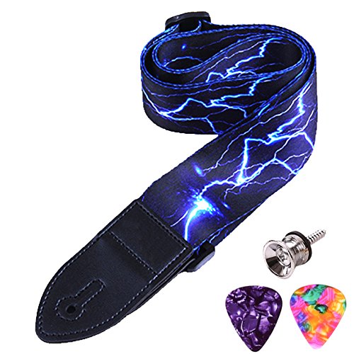 Book Cover WOGOD Guitar Strap Jacquard Weave Hootenanny Guitar Strap with Leather Ends (Blue Light)