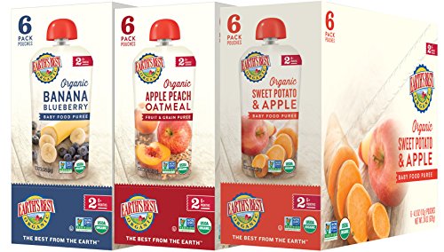 Book Cover Earth's Best Organic Stage 2 Baby Food, Fruit Variety Pack, 4 oz. Pouch (18 Count)
