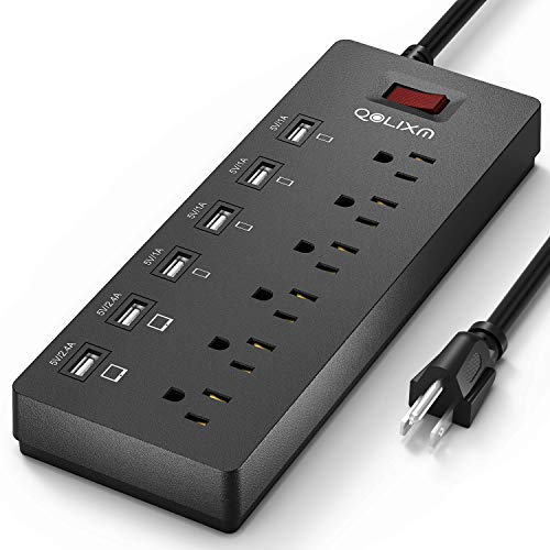 Book Cover Power Strip with USB Ports, QOLIXM Plug Strip with Built-in Surge Protector, 6-Foot Power Extension Cord (Black)