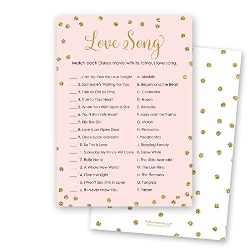 Book Cover 24 Cnt Love Song Match Bridal Shower Game (Faux Gold Glitter on Pink)