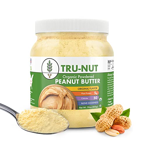 Book Cover Tru-Nut Organic Peanut Butter Powder - Made with Natural Ingredients - Vegan, Low Carb, Gluten free, Non GMO - Low Calorie Peanut Butter Protein Powder - Peanut Butter Flavor, 30oz