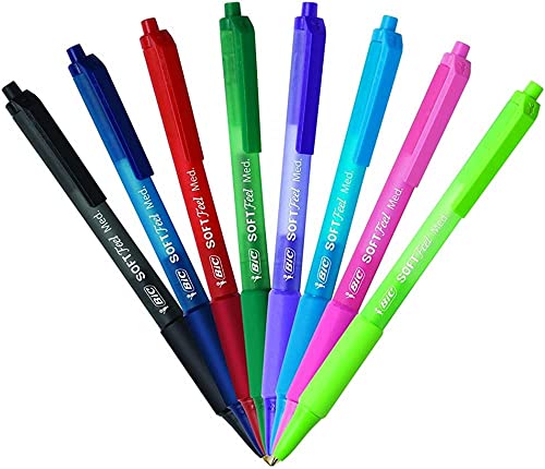 Book Cover BIC Soft Feel Fashion Retractable Ball Point Pen Medium, Assorted, 12 Pack