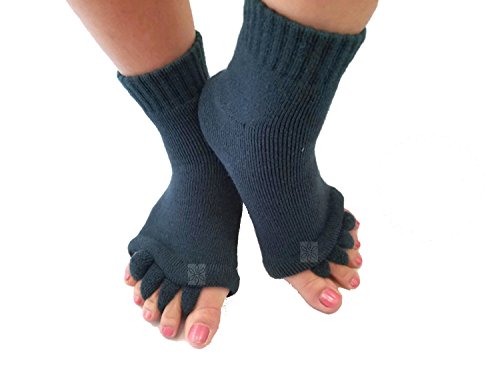 Book Cover Triim Fitness Toe Separator Yoga Gym Sports Massage Socks for Foot Alignment, Great for Sore Feet and Diabetics with Free Exercise Guide! (Gray)