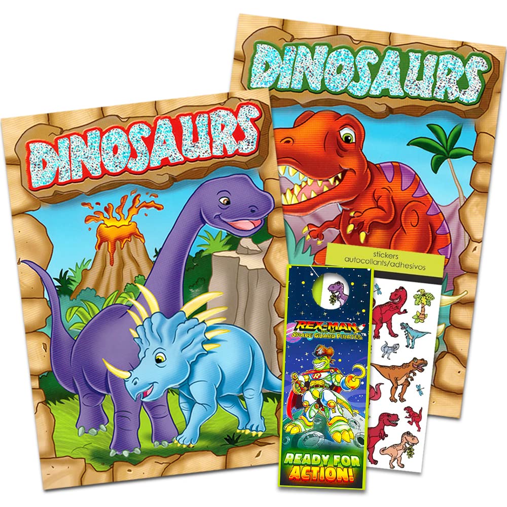 Book Cover Dinosaur Coloring Book Super Set Kids Toddler - 2 Books and Over 50 Dinosaur Stickers