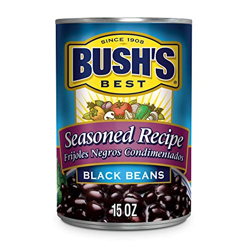 Book Cover BUSH'S BEST Canned Seasoned Recipe Black Beans (Pack of 12), Source of Plant Based Protein and Fiber, Low Fat, Gluten Free, 15 oz