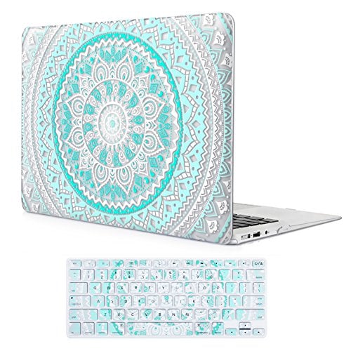 Book Cover iCasso MacBook Air 13 inch Rubber Coated Soft Touch Hard Shell Protective Case Cover for MacBook Air 13 Inch Model A1369/A1466 with Keyboard Cover (Blue&White Medallion)
