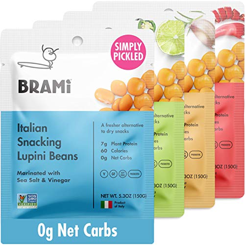 Book Cover BRAMI Lupini Beans Snack, Variety Pack | 7g Plant Protein, 0g Net Carbs | Vegan, Vegetarian, Keto, Plant Based, Mediterranean Diet, Non Perishable | 5.3 Ounce (4 Count)