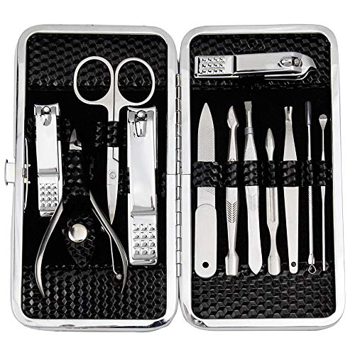 Book Cover ZIZZON Manicure, Pedicure Kit, Nail Clippers Set of 12Pcs, Professional Grooming Kit, Nail Tools with Luxurious Travel Case