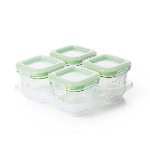 Book Cover OXO Tot Glass Baby Blocks Food Storage Containers, Green, 4 oz