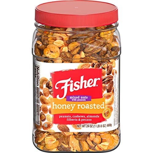Book Cover Fisher Snack Honey Roasted Mixed Nuts with Peanuts, 24 oz, Cashews, Almonds, Filberts, Pecans