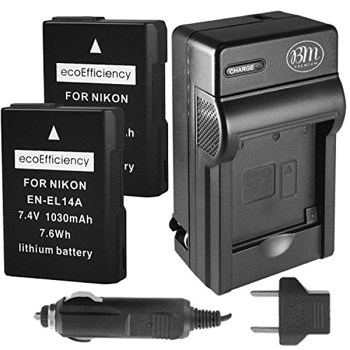 Book Cover ecoEfficiency 2-Pack of EN-EL14, EN-EL14A Batteries + Battery Charger for Nikon D3500, D3100, D3200, D3300, D3400, D5100, D5200, D5300, D5500, D5600, DF, Coolpix P7000, P7100, P7700, P7800 Cameras
