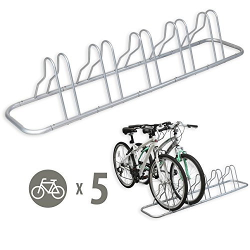 Book Cover Simple Houseware 5 Bike Bicycle Floor Parking Adjustable Storage Stand, Silver
