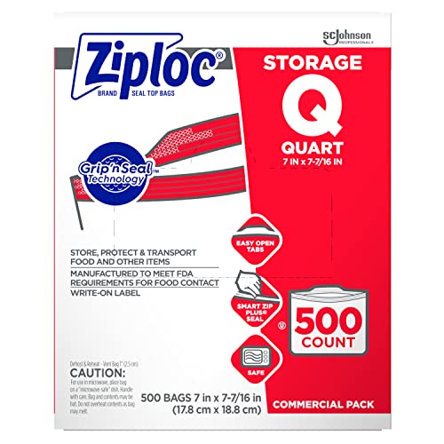 Book Cover SC Johnson Professional Ziploc Quart Food Storage Bags, Grip 'n Seal Technology for Easier Grip, Open, and Close, 500 Count, Medium
