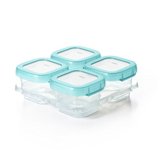 Book Cover OXO Tot Baby Blocks Freezer Storage Containers, Aqua 4 Ounce