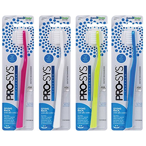 Book Cover PRO-SYS® Adult Tapered Soft Toothbrush (Colorful 4-Pack) - Made with Soft DuPontTM bristles