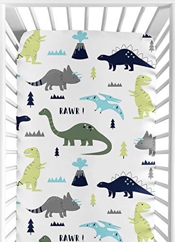 Book Cover Fitted Crib Sheet for Blue and Green Modern Dinosaur Baby/Toddler Bedding Set Collection - Dinosaur Print