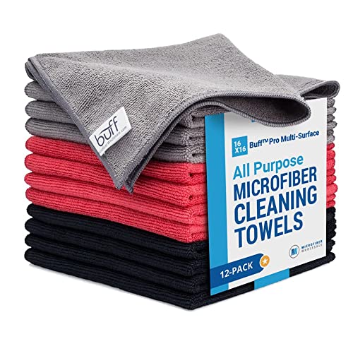 Book Cover Buffâ„¢ Microfiber Cleaning Cloth | Red, Black, Gray (12 Pack) | Size 16