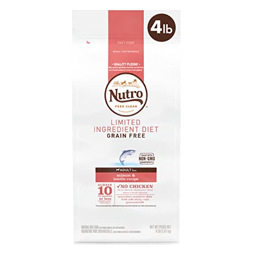 Book Cover NUTRO Limited Ingredient Diet Adult Dry Dog Food Salmon & Lentils Dog Kibble, 4 lb. Bag