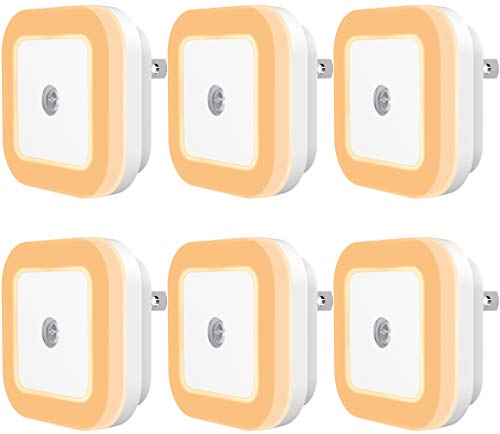 Book Cover SYCEES Plug-in LED Night Light with Dusk to Dawn Sensor for Hallway, Stairs, Bathroom, Kitchen, Bedroom, Nursery, Kids Room, Warm White, Pack of 6