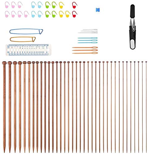 Book Cover Knitting Needles,BCMRUN 36PCS 25CM(9.84in) Bamboo Knitting Needles 18 Sizes from 2.0mm to 10.0mm with 34PCS Accessories (35CM)