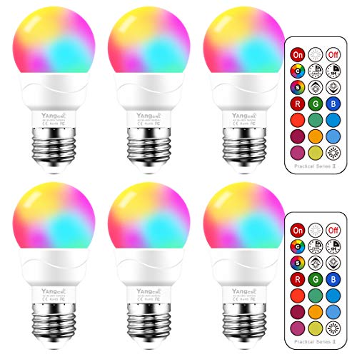 Book Cover Yangcsl 3W Timing Remote Controller RGBW Color Changing LED Light Bulbs, Double Memory and Wall Switch Control, RGB + Daylight White, 20W Incandescent Bulb Equivalent (Pack of 6)