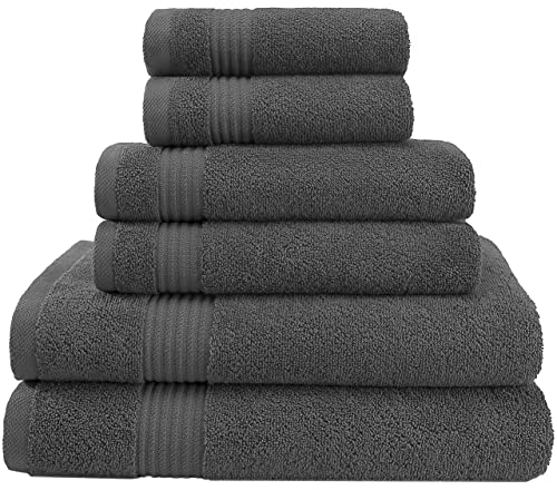 Book Cover Hotel & Spa Quality Super Absorbent & Soft, Cotton, 6 Piece Turkish Towel Set for Kitchen & Decorative Bathroom Sets Includes 2 Bath Towels 2 Hand Towels 2 Washcloths, Charcoal Grey