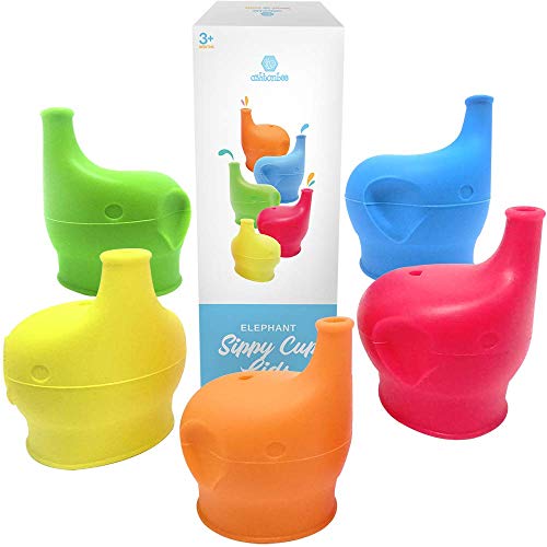 Book Cover Ashtonbee Silicone Sippy Cup Lids, Elephant Stretch Lids for Soft Spout Sippy Cup, Spill-proof Toddler Sippy Cups Lid, Set of 5